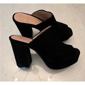 Shellys London Women's Black Velvet Platform Mules Heels SZ 7.5 90's Y2K